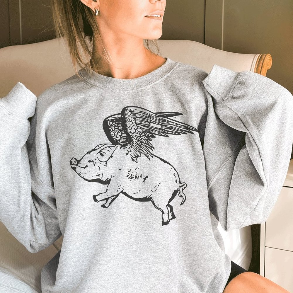 Flying Pig Sweatshirt, Cute Pig Sweatshirt, Pig Lover, Pig Gift, Pig Mom Shirt